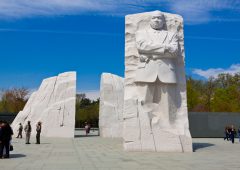 Washington DC, USA - March 28, 2012: Martin Luther King, Jr. Memorial. It is located in West Potomac Park in Washington, D.C., southwest of the National Mall.  Sculptor: Lei Yixin. Material: Granite. Opening date: October 16, 2011. Tourists are walking around and enjoying the monument.